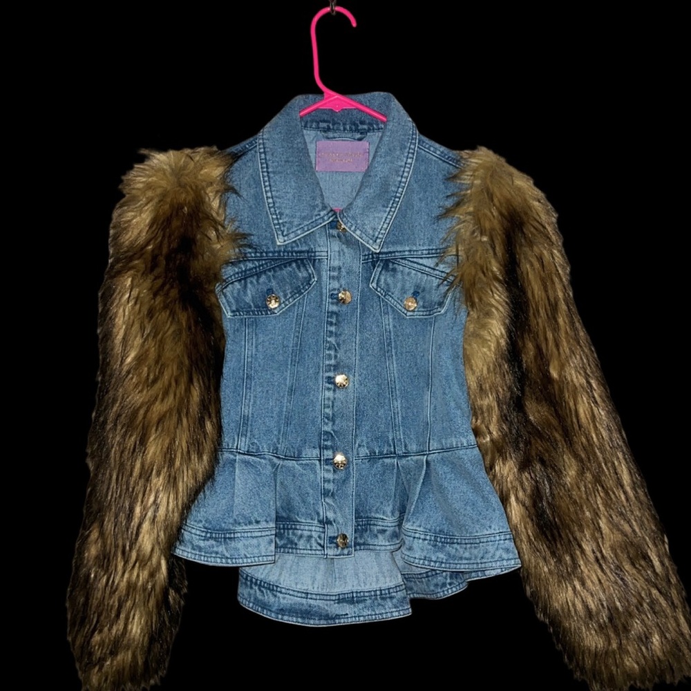 Azalea Wang Portugal Denim Faux Fur Arm Jacket
